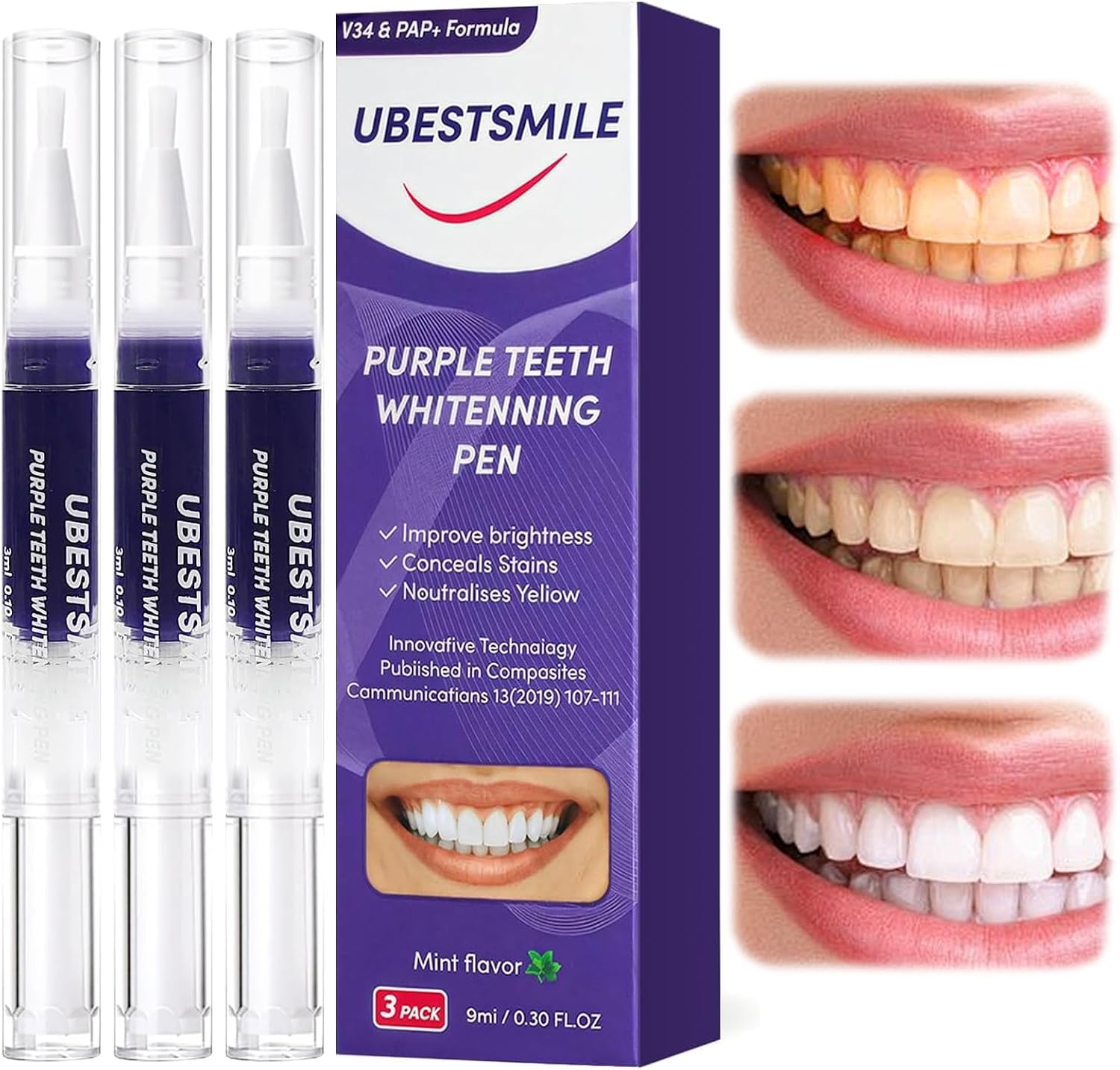Teeth Whitening Pens - UBESTSMILE V34&PAP+ Formula Purple Teeth Whitening